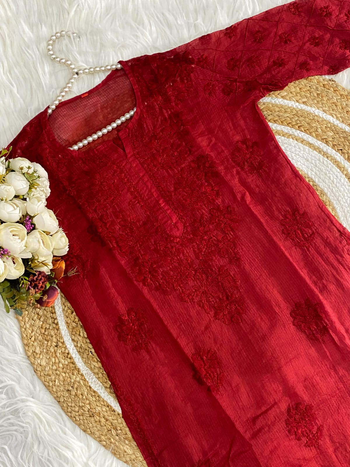 Exclusive Pintex Kota Doria Co-ord Set with Lace Palazzo