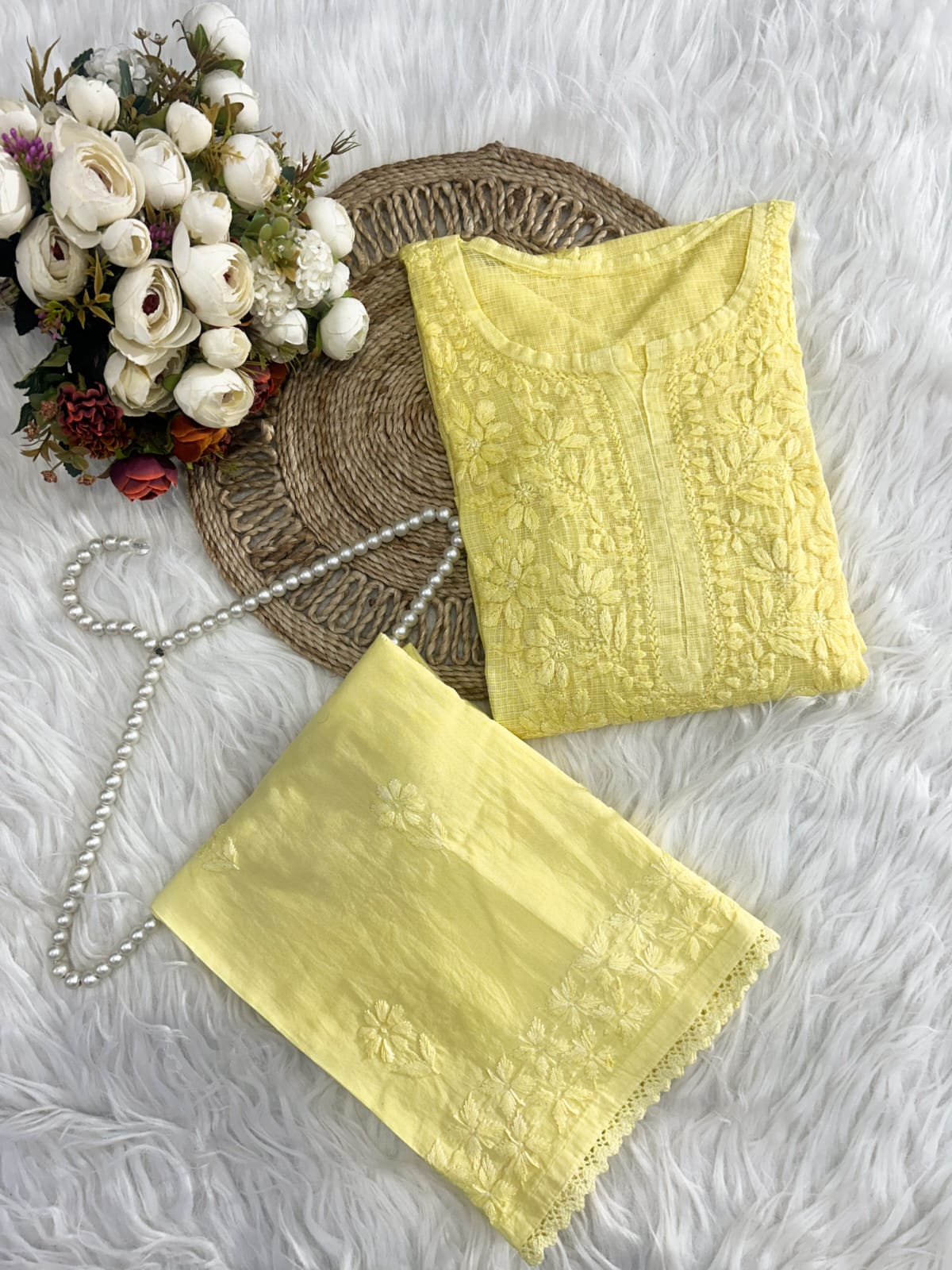 Exclusive Pintex Kota Doria Co-ord Set with Lace  Palazzo