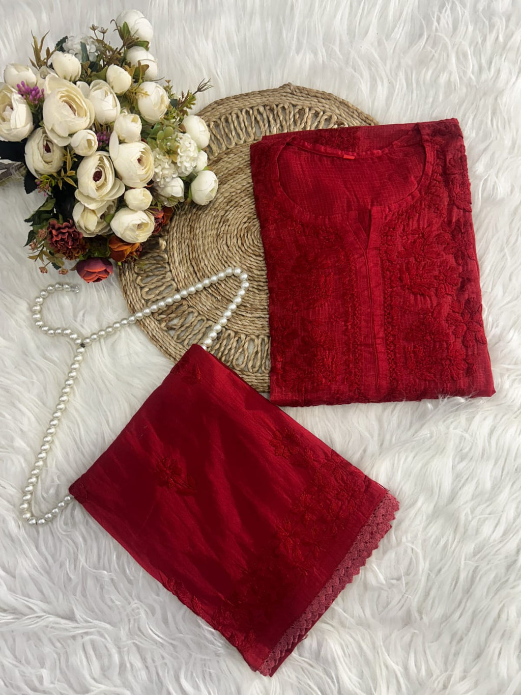 Exclusive Pintex Kota Doria Co-ord Set with Lace Palazzo