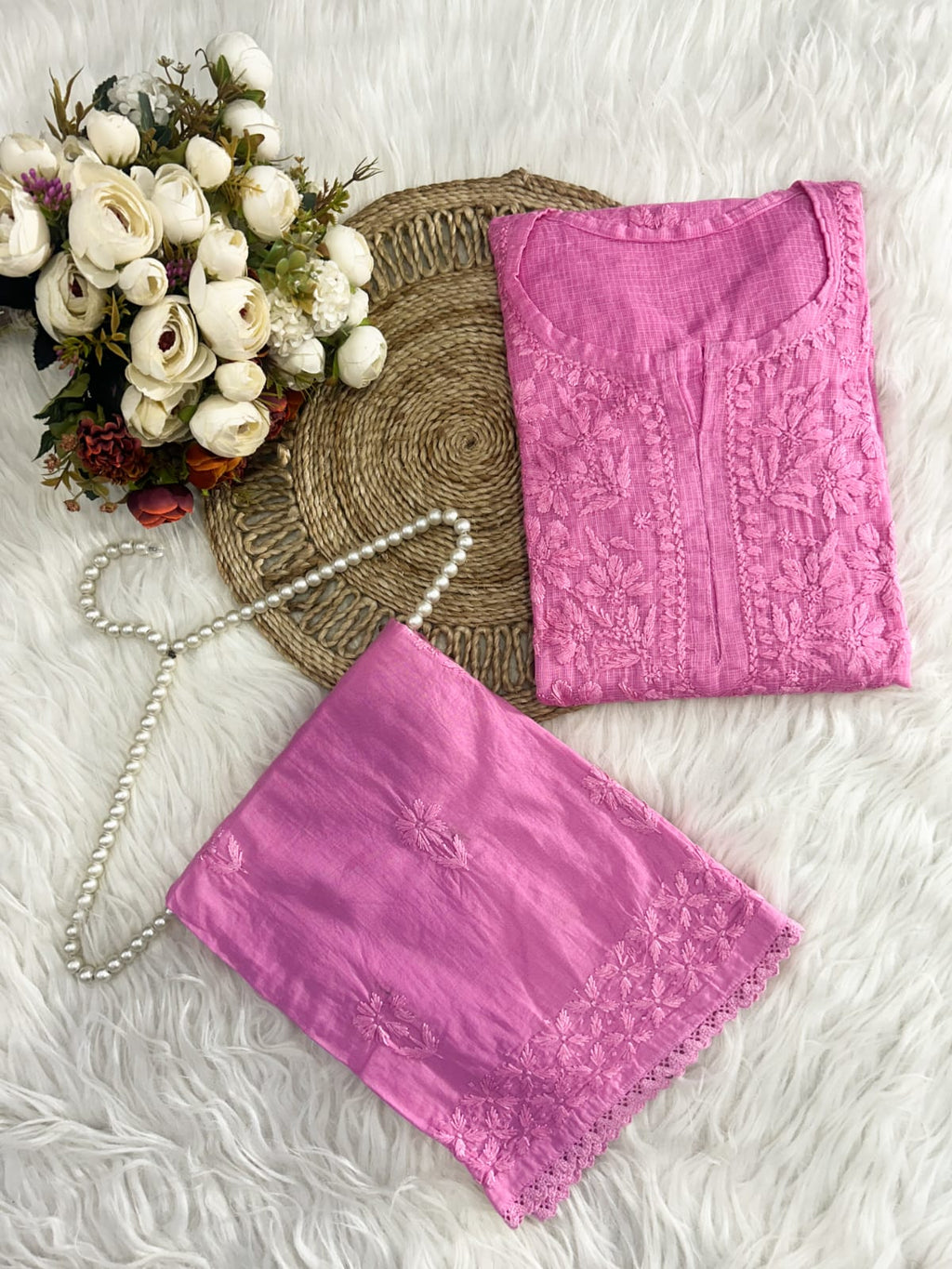 Exclusive Pintex Kota Doria Co-ord Set with Lace Palazzo