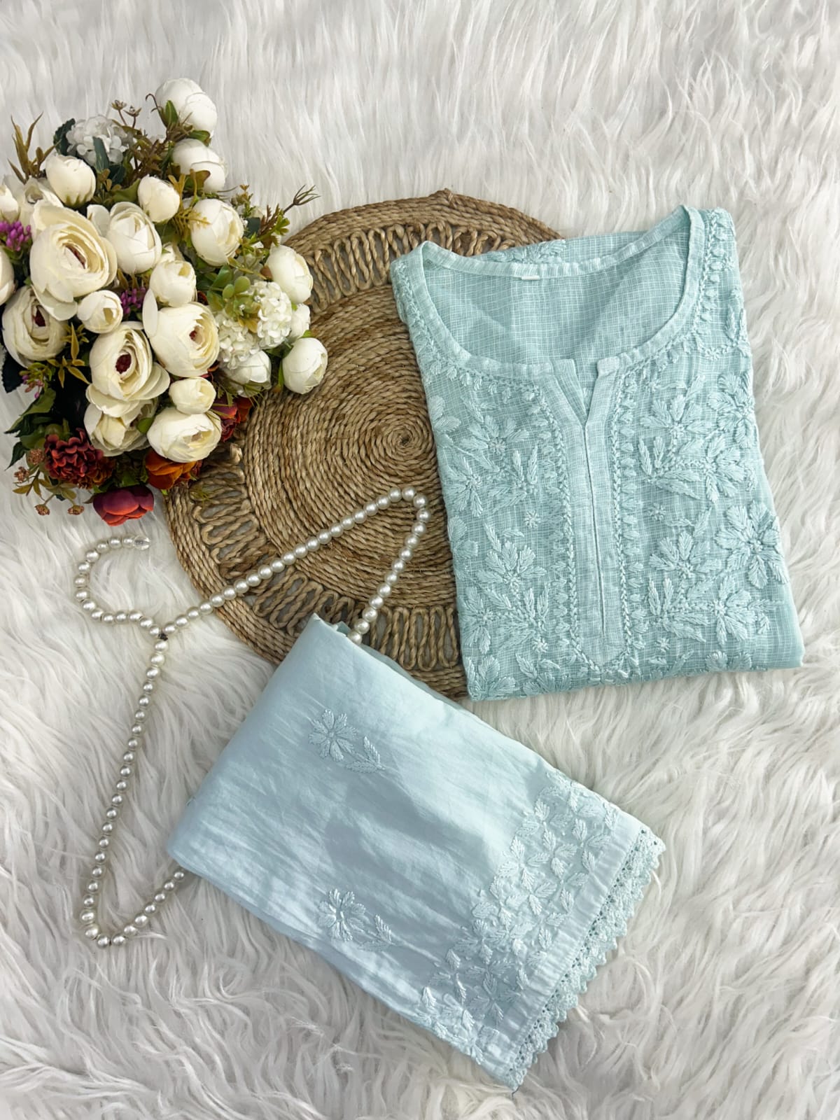 Exclusive Pintex Kota Doria Co-ord Set with Lace Palazzo