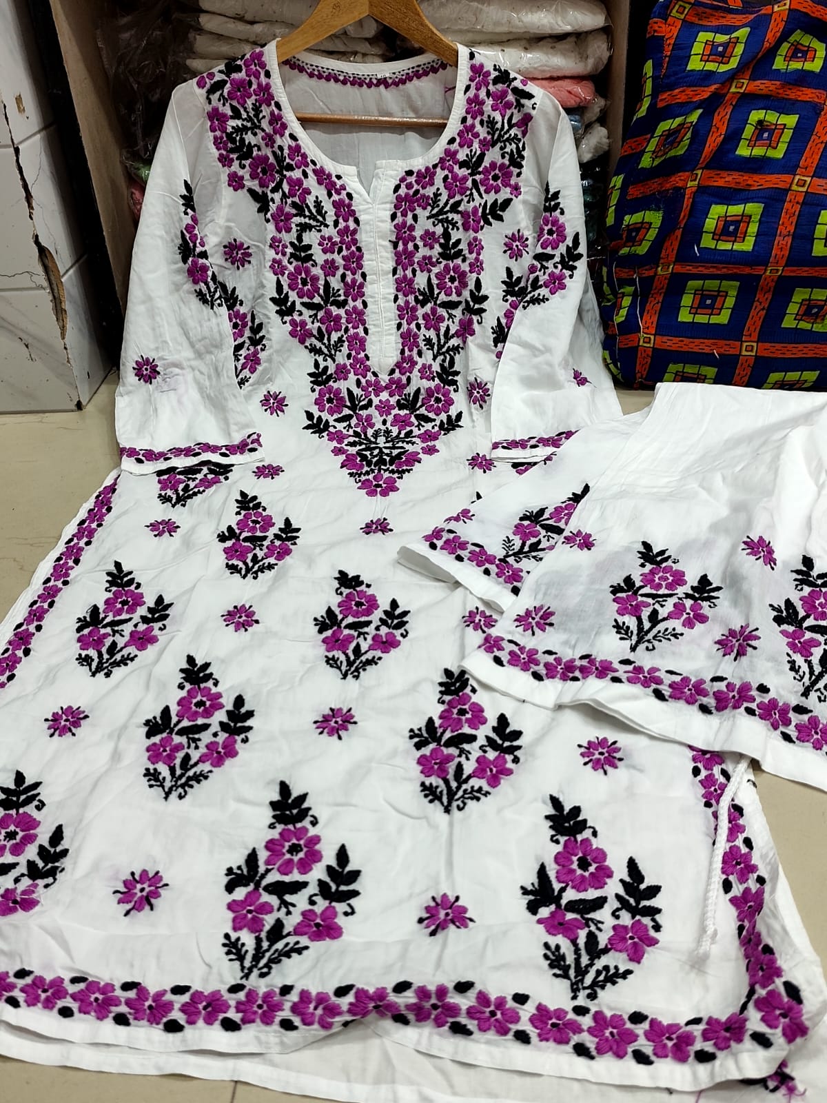 Pure Cotton Summer Chikankari Kurti & Plazo Set