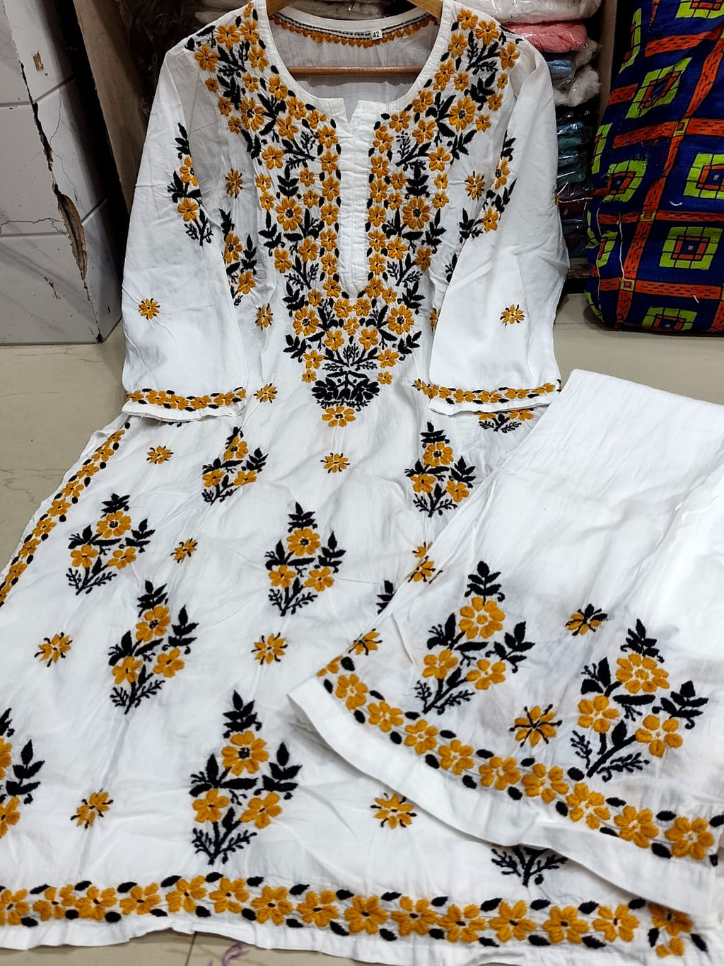 Pure Cotton Summer Chikankari Kurti & Plazo Set