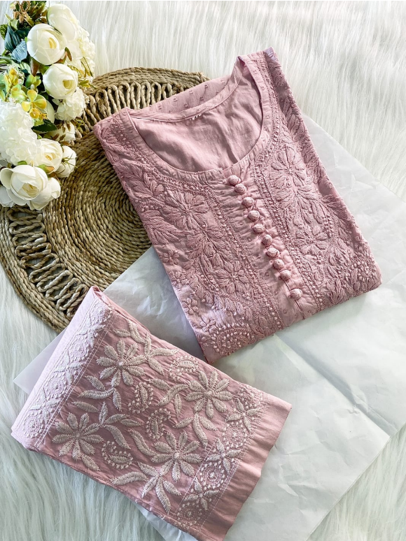 Chikankari Dobby Kurti–Pant Set