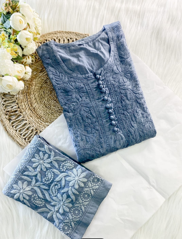 Chikankari Dobby Kurti–Pant Set