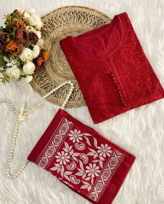 Chikankari Dobby Kurti–Pant Set