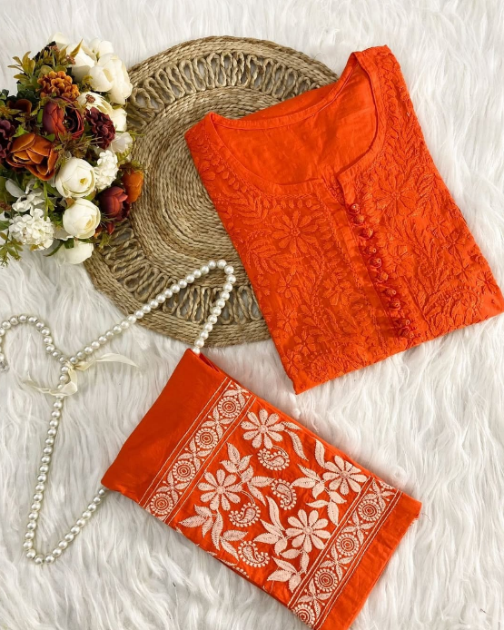 Chikankari Dobby Kurti–Pant Set