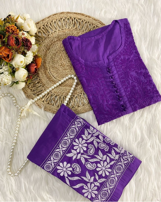 Chikankari Dobby Kurti–Pant Set