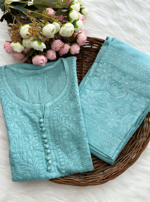 Chikankari Dobby Kurti–Pant Set