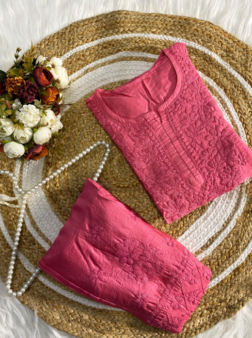 Chikankari Chanderi Silk Cord Set