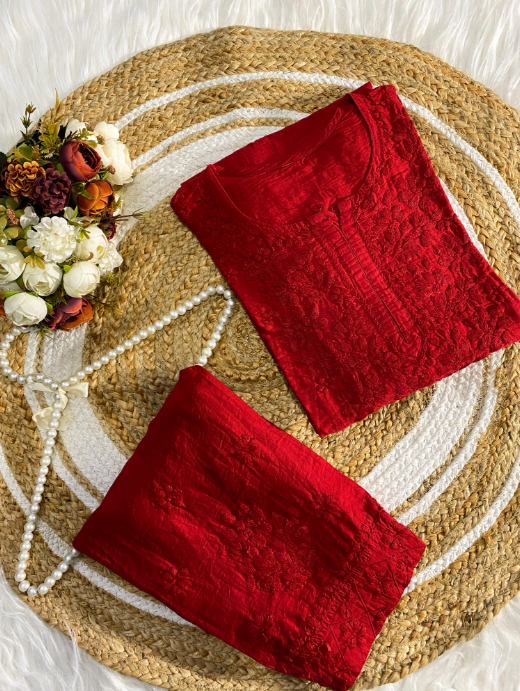 Chikankari Chanderi Silk Cord Set