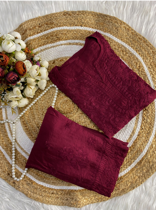 Chikankari Chanderi Silk Cord Set