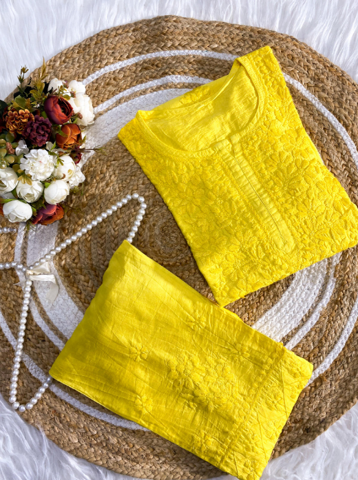 Chikankari Chanderi Silk Cord Set