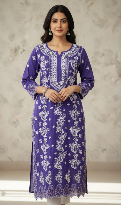 Muslin Chikankari 3D Work Kurti