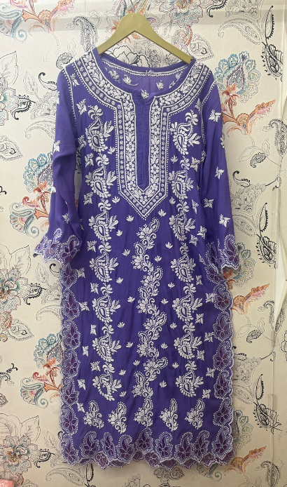 Muslin Chikankari 3D Work Kurti