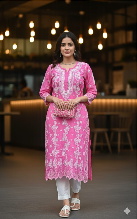 Muslin Chikankari 3D Work Kurti