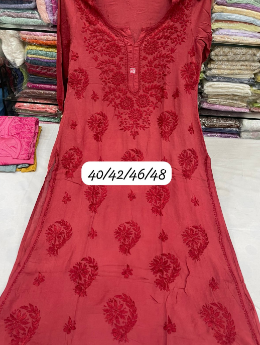 Premium Modal Straight Long Kurti with Ghass Patti Chikankari