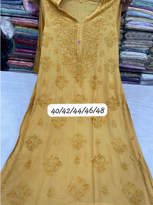 Premium Modal Straight Long Kurti with Ghass Patti Chikankari