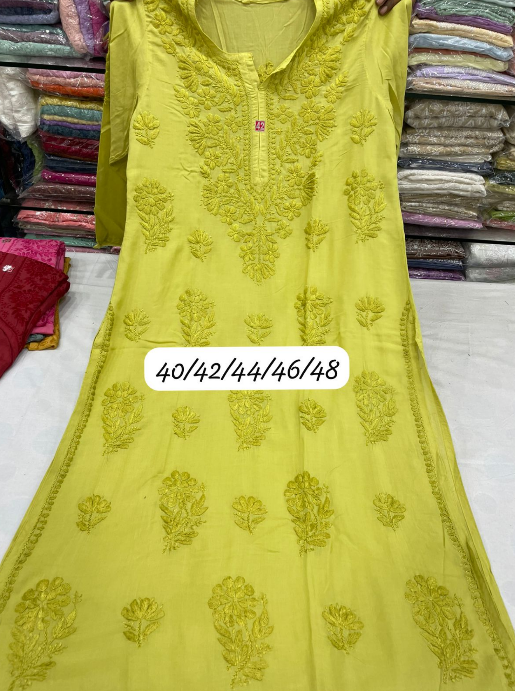 Premium Modal Straight Long Kurti with Ghass Patti Chikankari