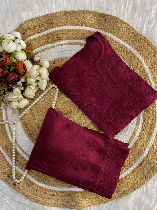 Chanderi Silk Chikankari Co-ord Set with Pintuck Work