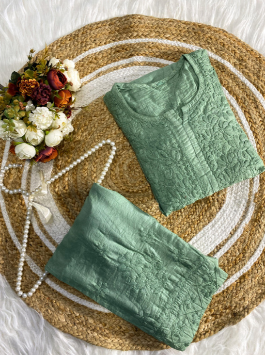 Chanderi Silk Chikankari Co-ord Set with Pintuck Work