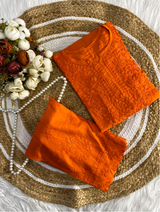 Chanderi Silk Chikankari Co-ord Set with Pintuck Work