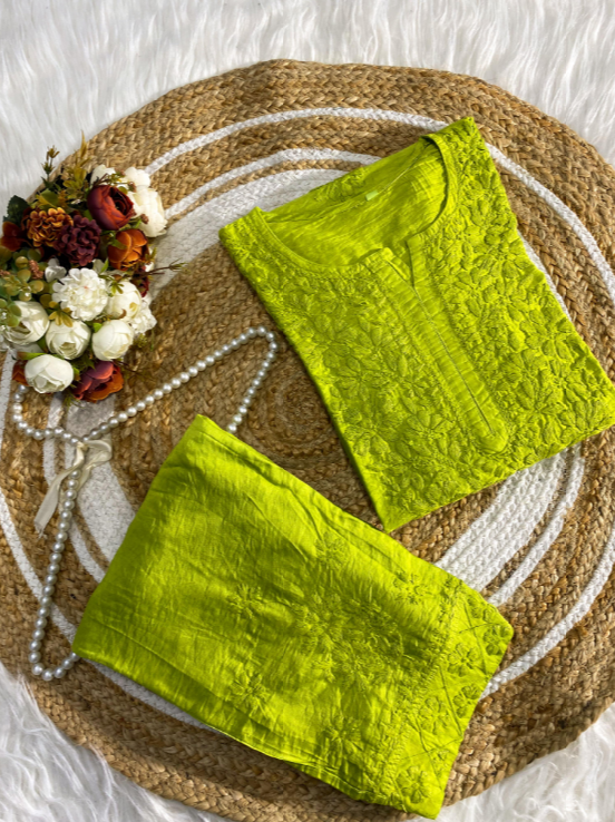 Chanderi Silk Chikankari Co-ord Set with Pintuck Work