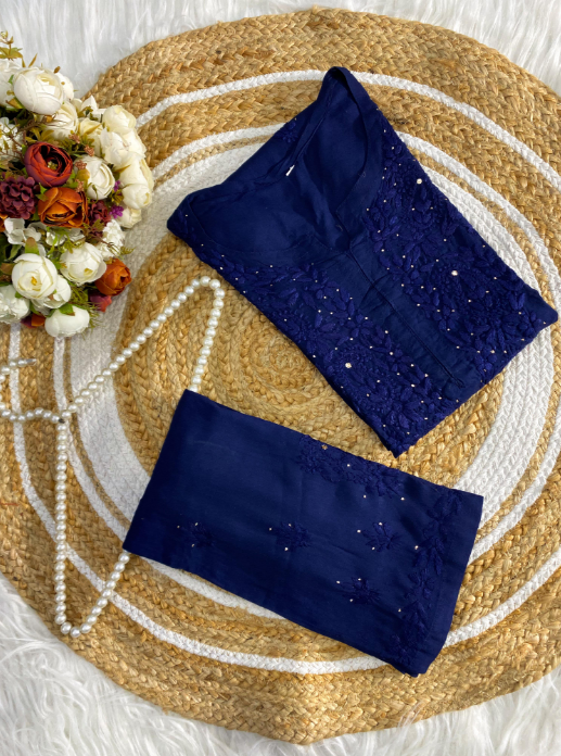 Premium Chikankari Muqash Work Rayon Co-ord Set