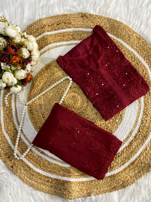 Premium Chikankari Muqash Work Rayon Co-ord Set