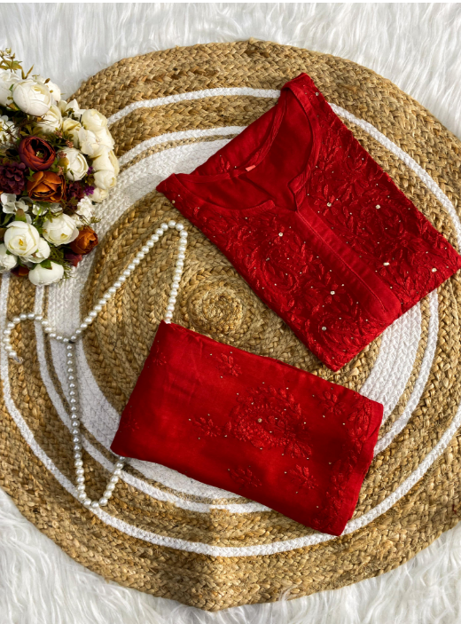 Premium Chikankari Muqash Work Rayon Co-ord Set