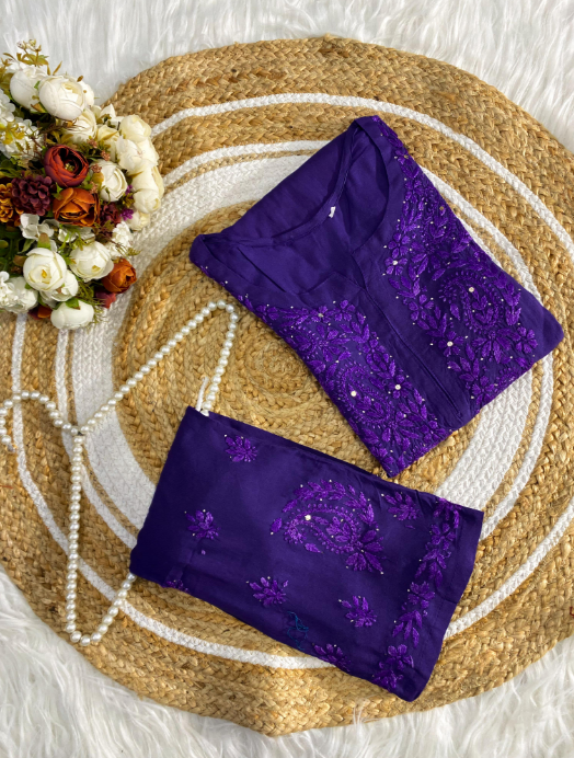 Premium Chikankari Muqash Work Rayon Co-ord Set