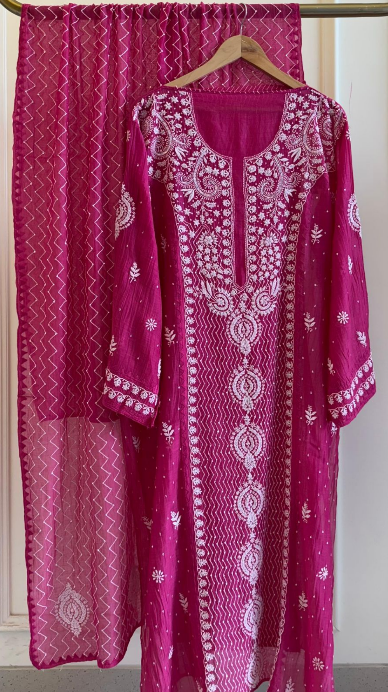 Mul Chanderi Semi-Stitched Kurta & Dupatta Set
