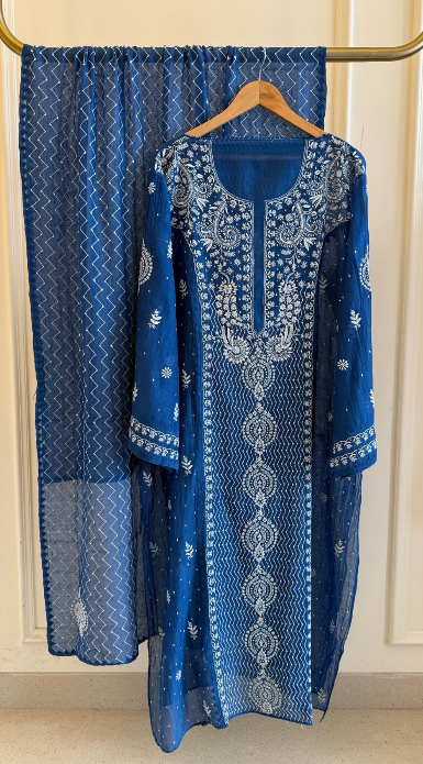 Mul Chanderi Semi-Stitched Kurta & Dupatta Set
