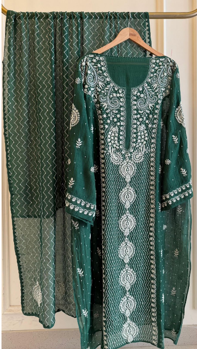 Mul Chanderi Semi-Stitched Kurta & Dupatta Set