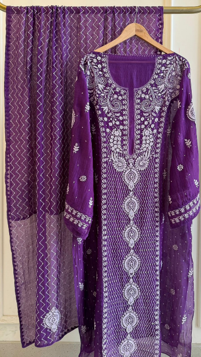 Mul Chanderi Semi-Stitched Kurta & Dupatta Set