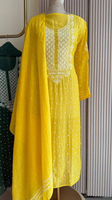 Mul Chanderi Semi-Stitched Kurta & Dupatta Set