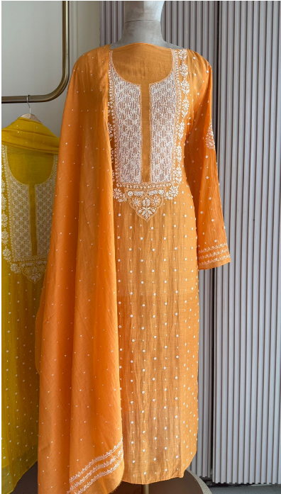 Mul Chanderi Semi-Stitched Kurta & Dupatta Set