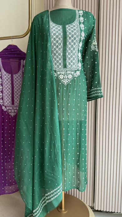 Mul Chanderi Semi-Stitched Kurta & Dupatta Set