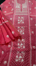 Pure Mul Chanderi Silk Shirt & Dupatta Set with Lucknowi Chikan Work