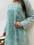 Pure Kota Doria Angarkha Kurta  with 3D Chikankari