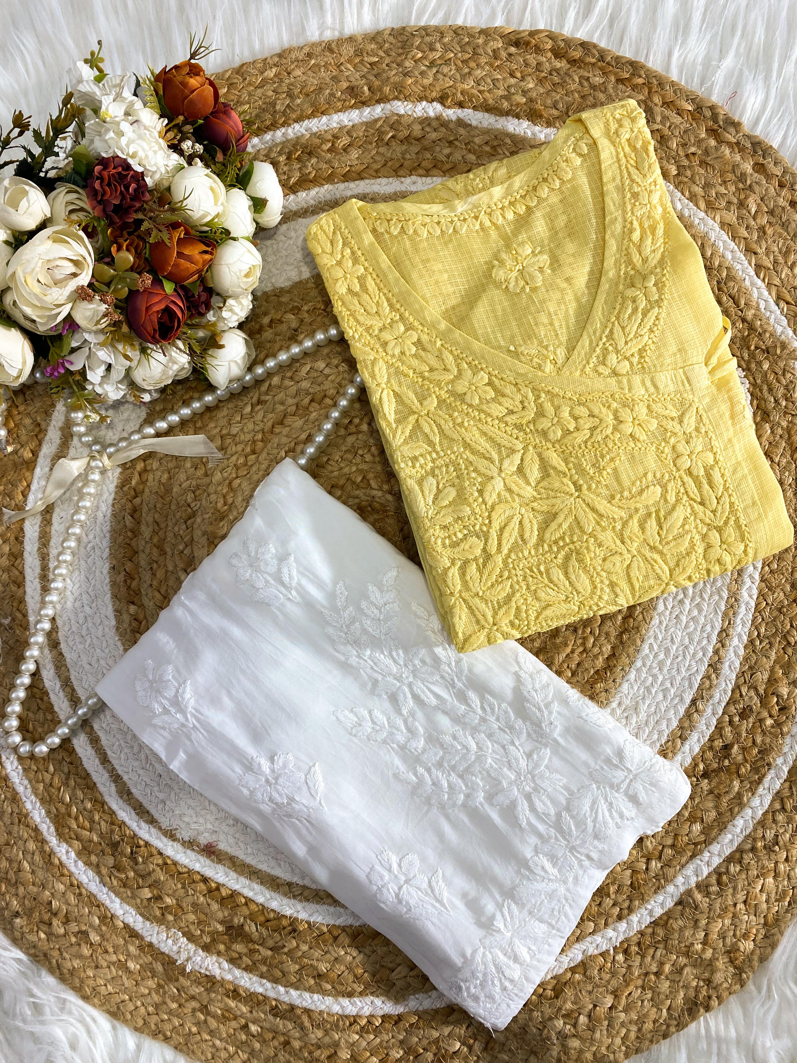 Pure Kota Doria Angarkha Kurta  with 3D Chikankari