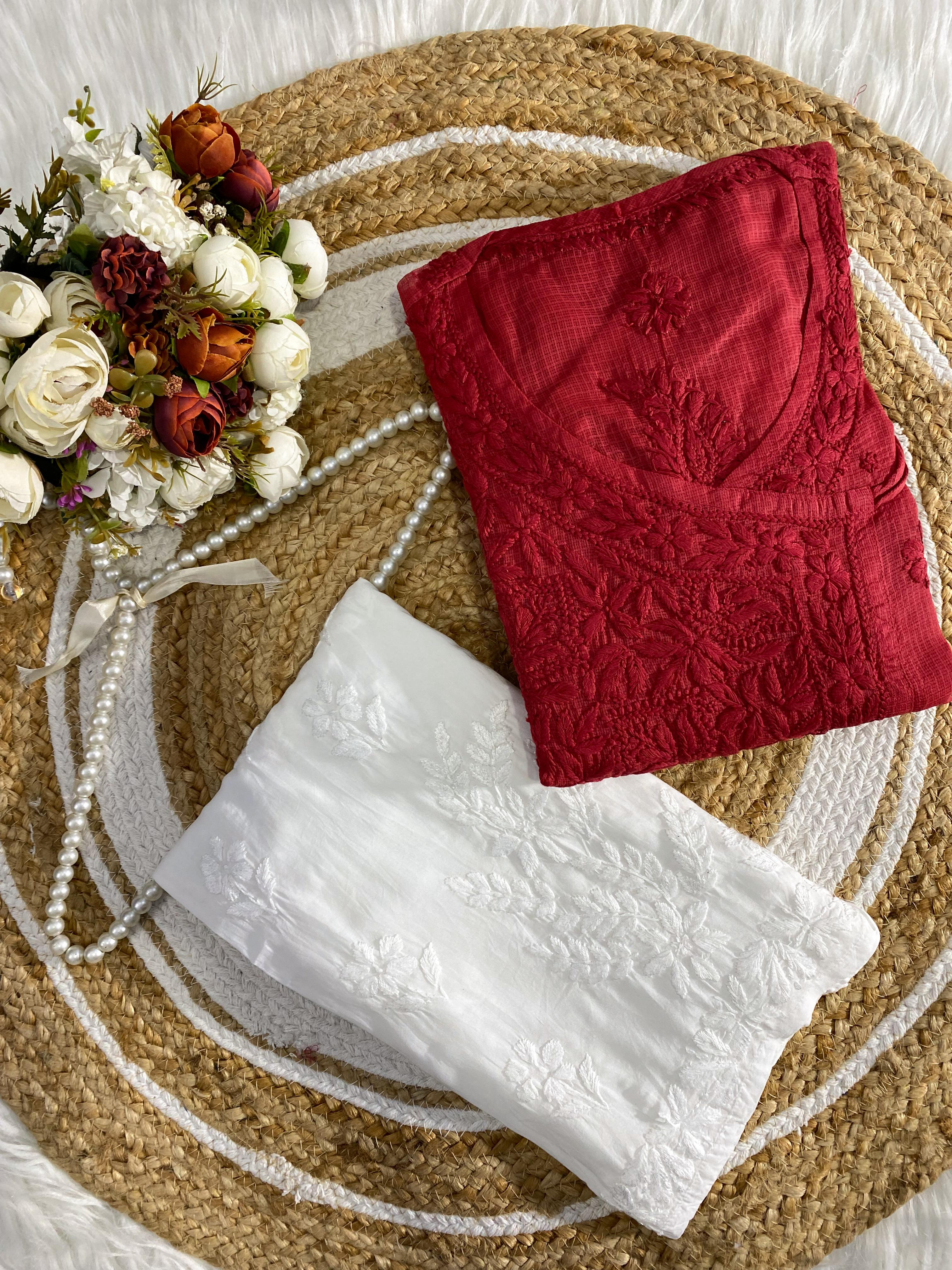 Pure Kota Doria Angarkha Kurta  with 3D Chikankari