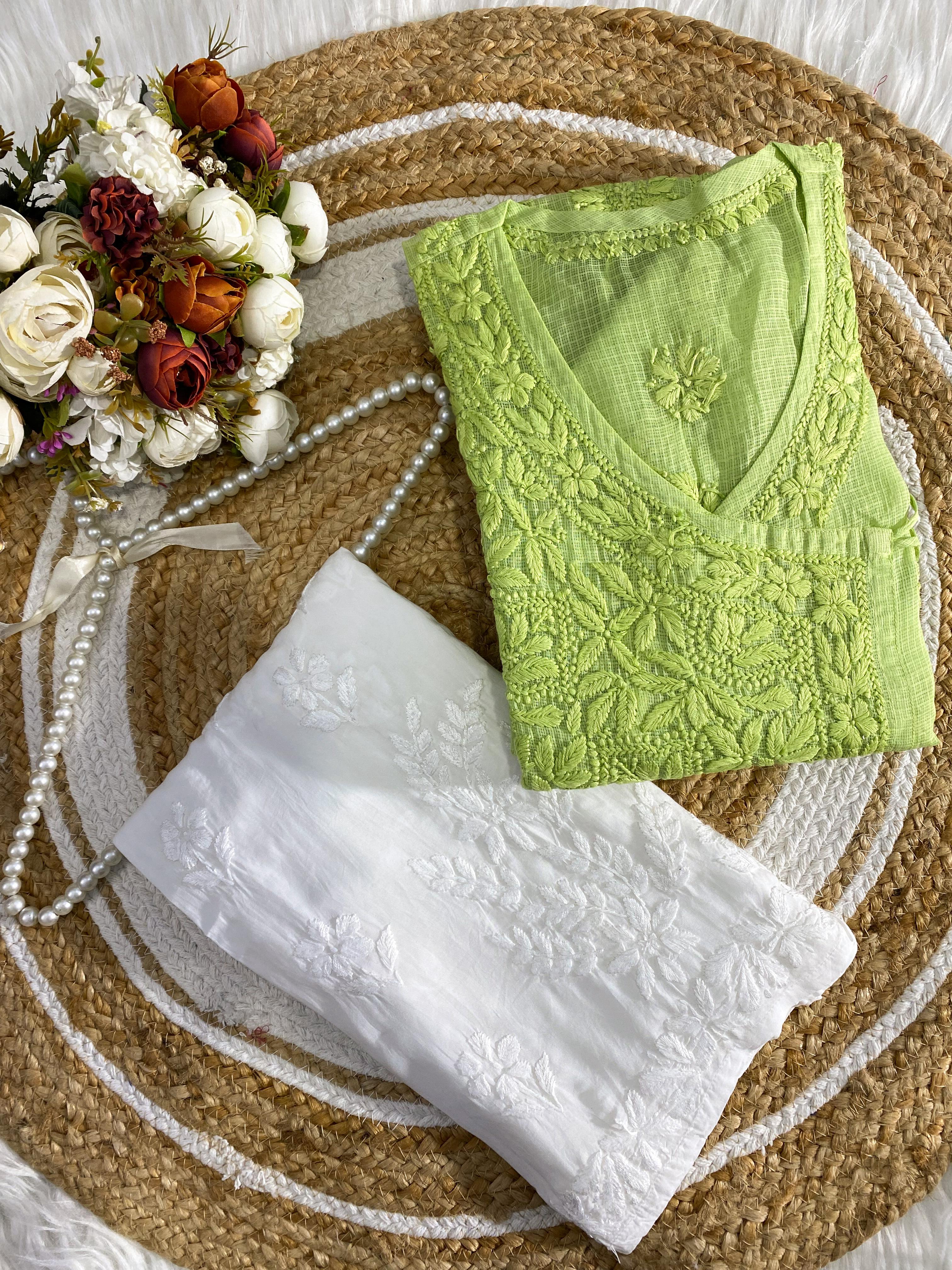 Pure Kota Doria Angarkha Kurta  with 3D Chikankari