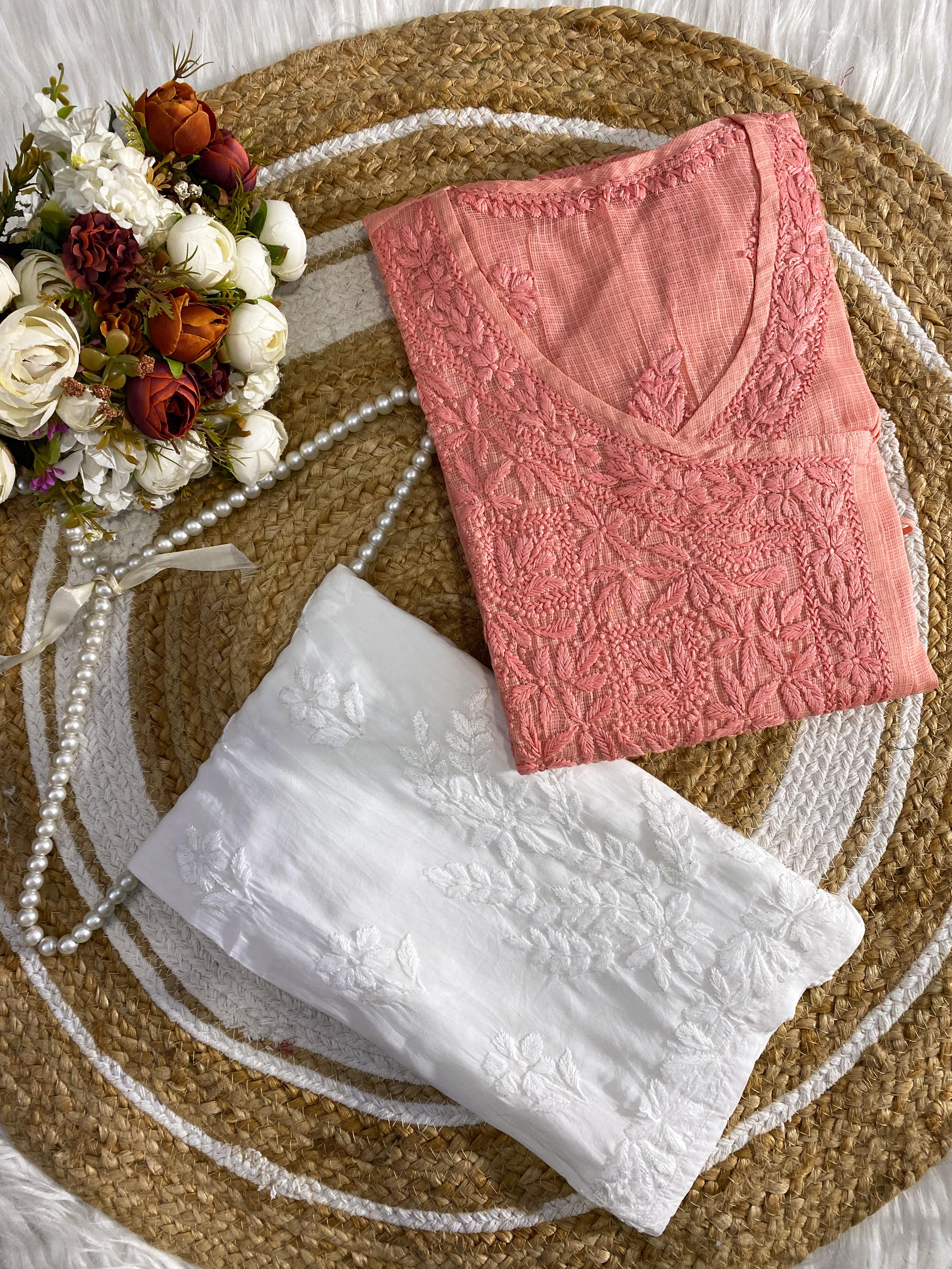 Pure Kota Doria Angarkha Kurta  with 3D Chikankari