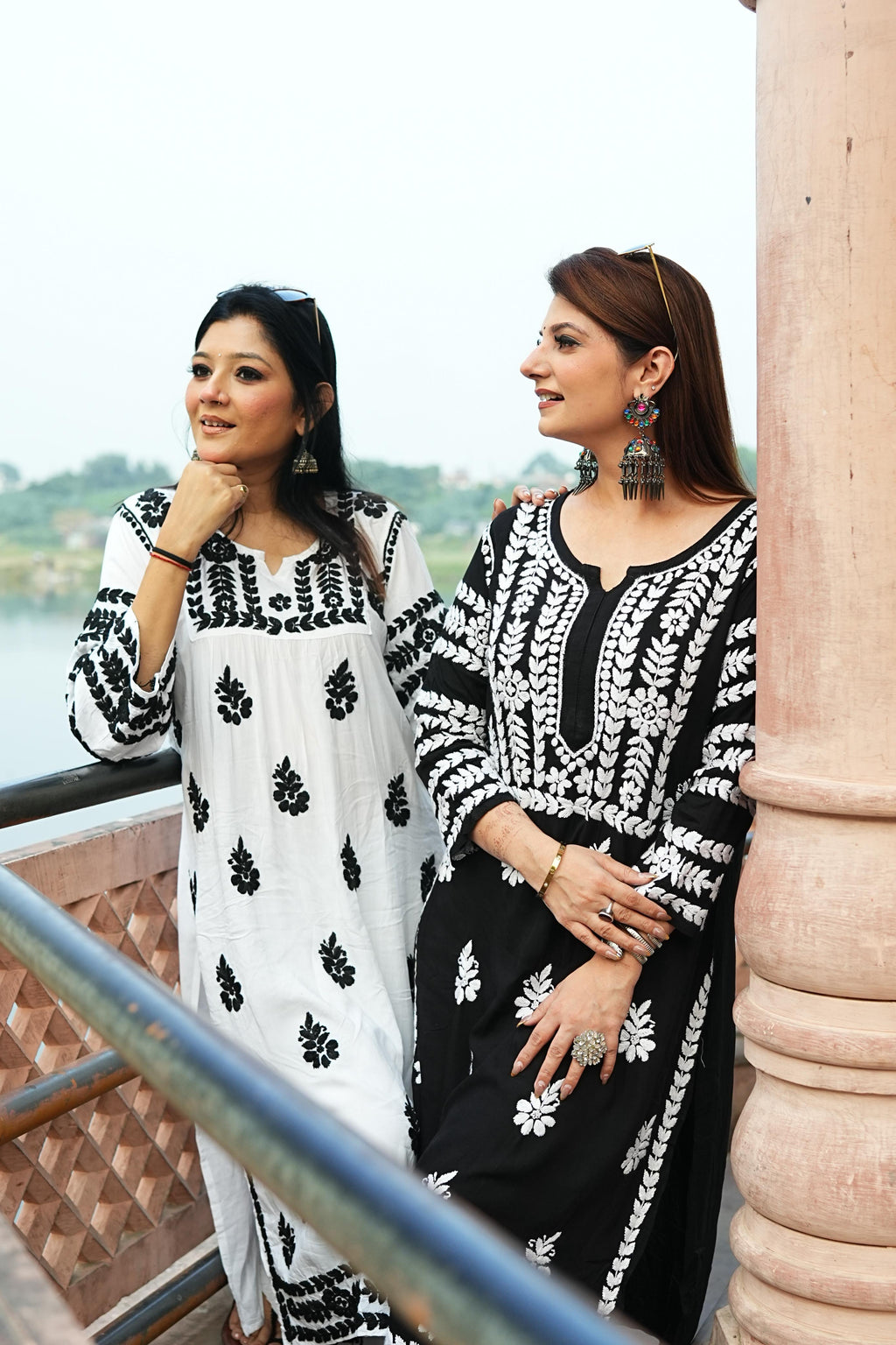 Modal Chikankari Co-ord Set  WHITE with BLACK THREAD