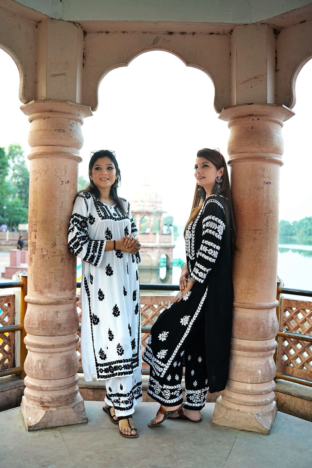 Modal Chikankari Co-ord Set BLACK with WHITE THREAD