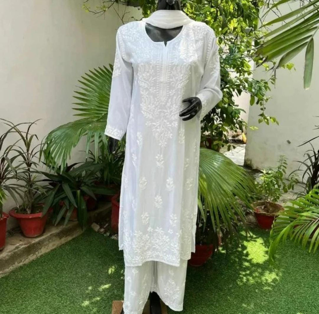 Modal Cotton Kurti Plazzo Dupatta Set – 3 Pc