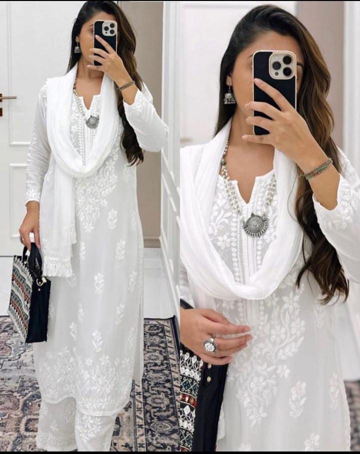 Modal Cotton Kurti Plazzo Dupatta Set – 3 Pc