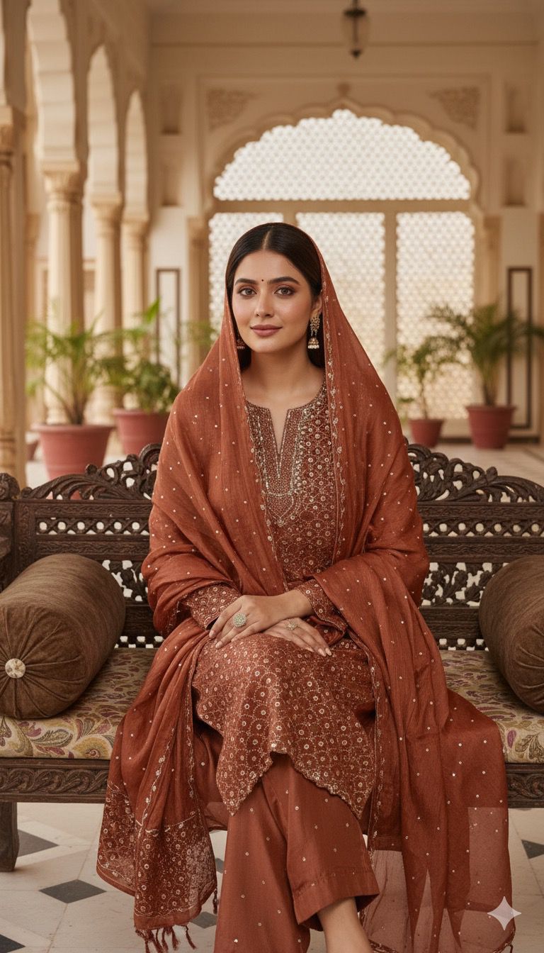 Pure Tussar Silk Shirt & Dupatta Set with Mukesh