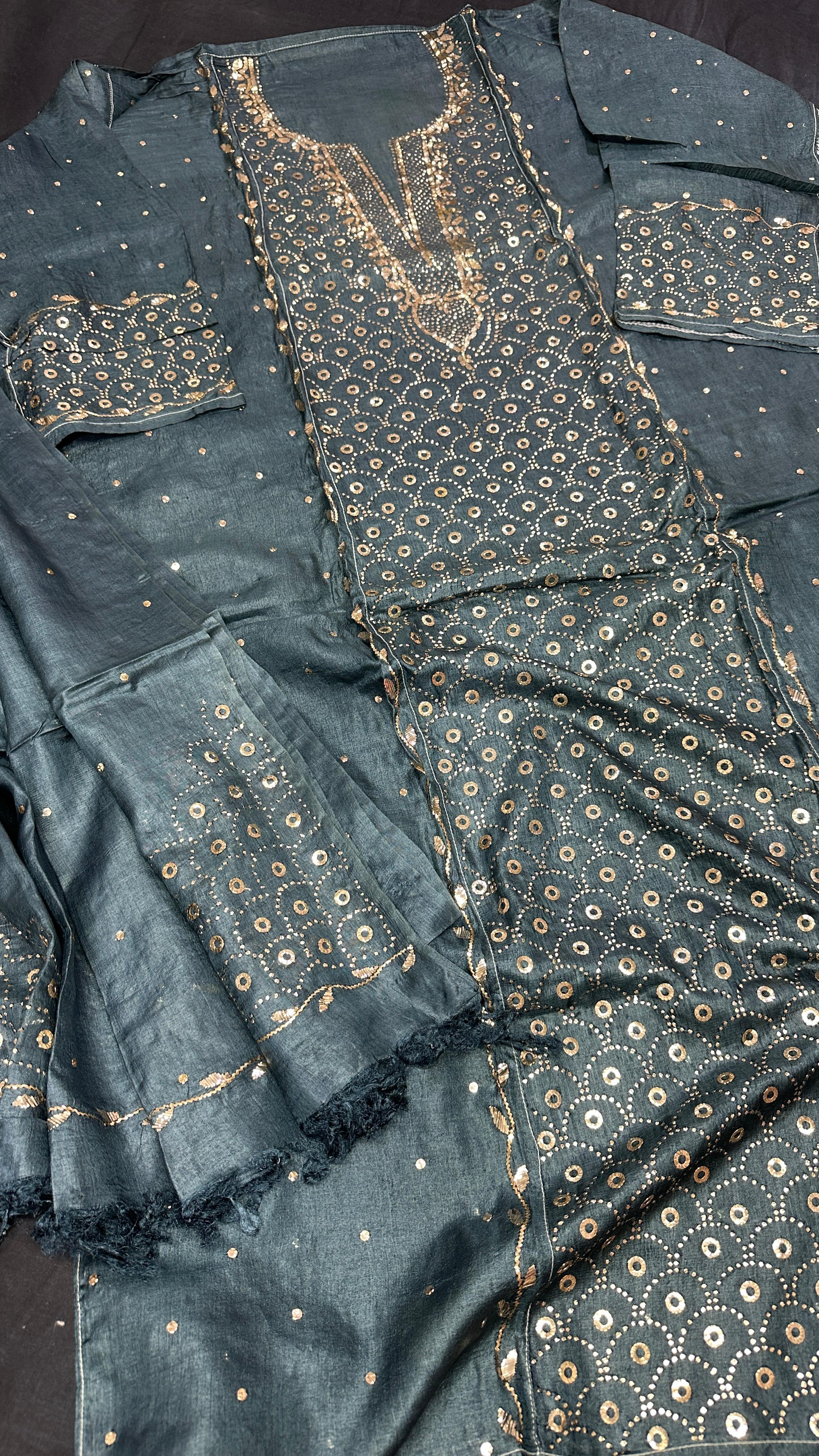 Pure Tussar Silk Shirt & Dupatta Set with Mukesh